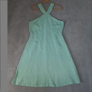 Ann Taylor Women's DressPeplum Top Green Sleeveless Halter Criss Cross Strap